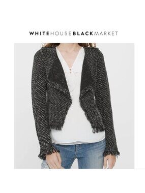 WHBM Fringe Tweed Sweater Jacket